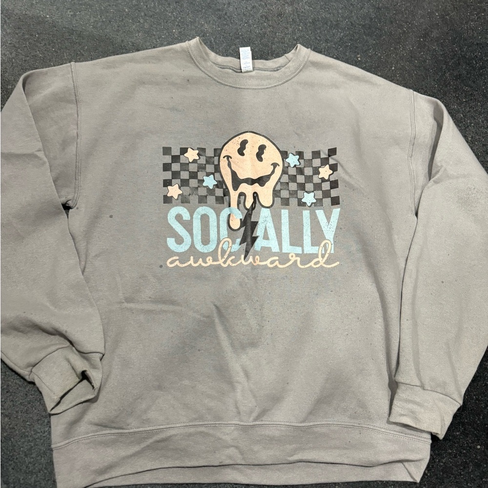 Jerzees Gray 'Socially Awkward' Graphic Crewneck Sweater